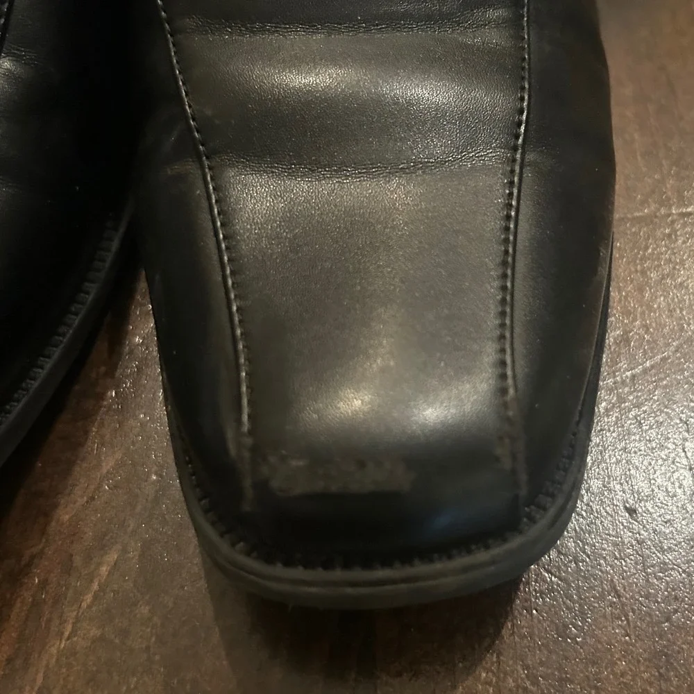 Perry Ellis Lucas Dress Shoes Kids Sz 7 Black Scuffed Square Toe Loafers Classic